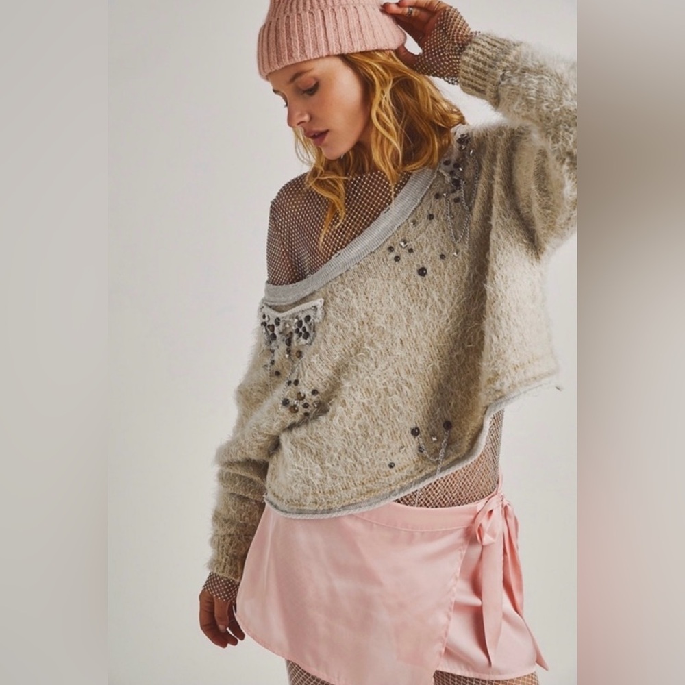 Free People 
Glam Embellished Pullover NWOT